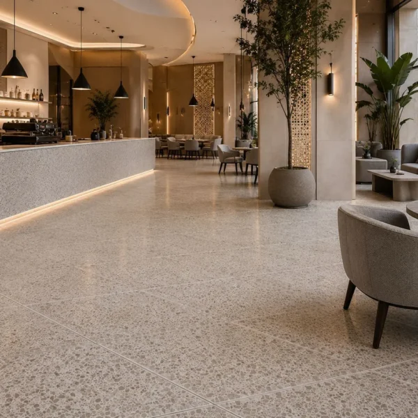 Terrazzo flooring and finishing rhmbous shape