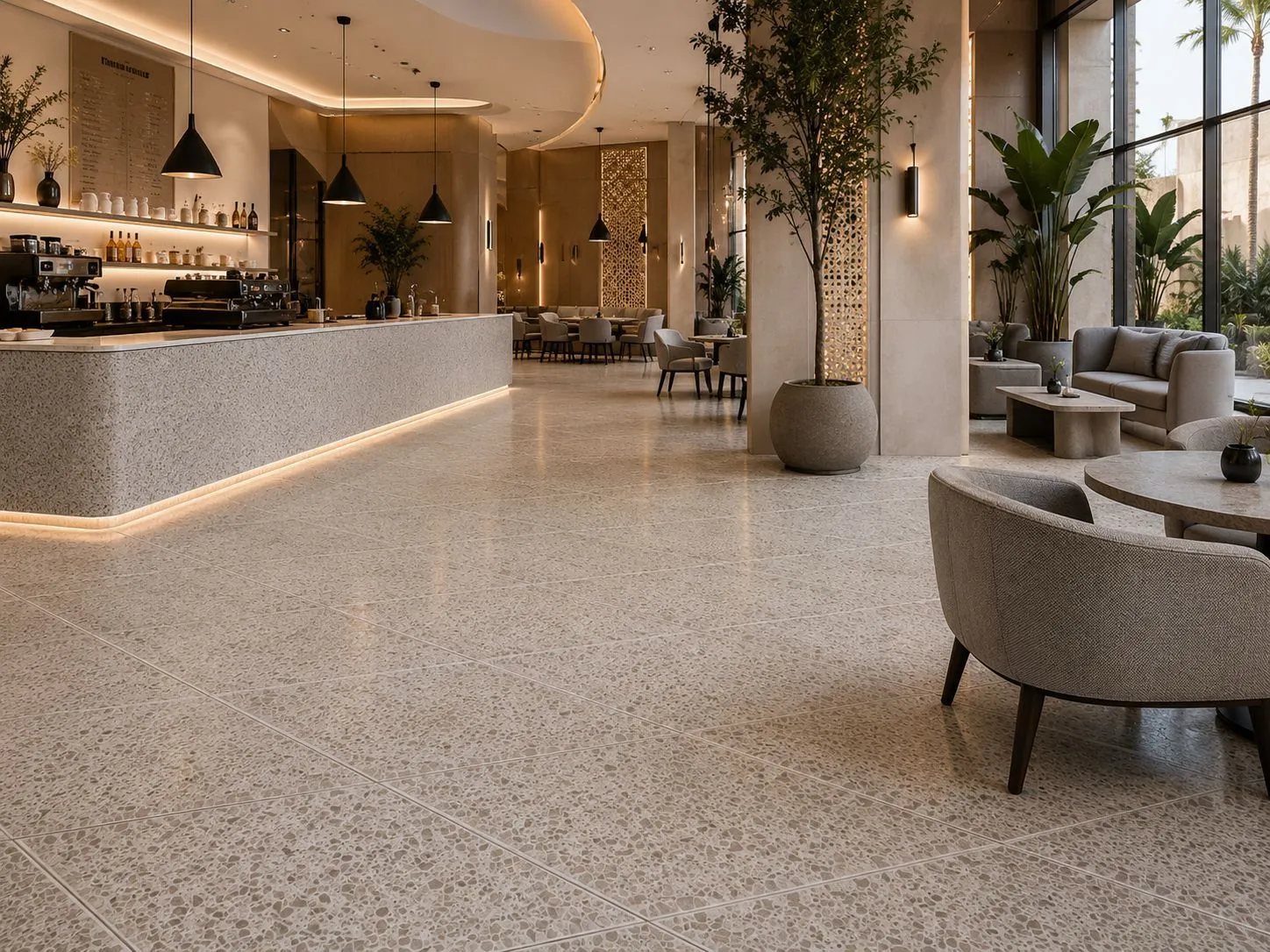 Terrazzo flooring and finishing rhmbous shape
